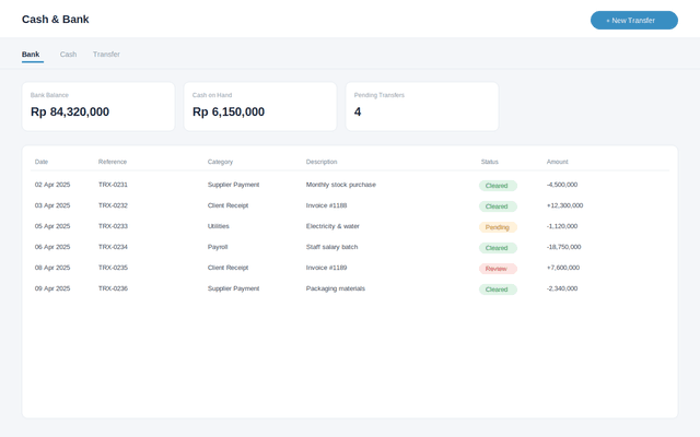Bank reconciliation module